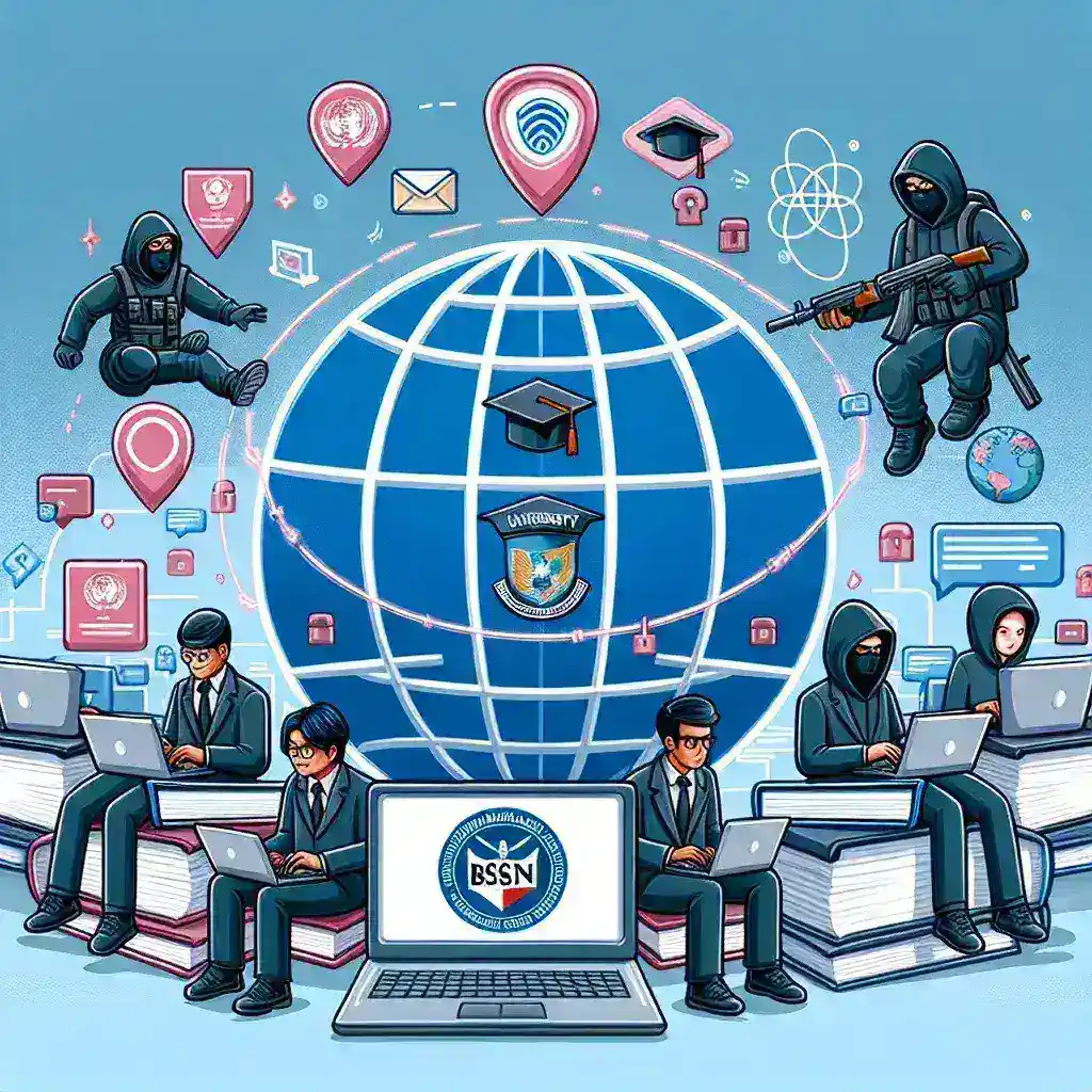 "Imagen que ilustra el artículo 'Cibercriminales Apuntan a Universidades, BSSN Lanza Protokol Darurat', mostrando medidas de seguridad cibernética y protección de datos en instituciones educativas."